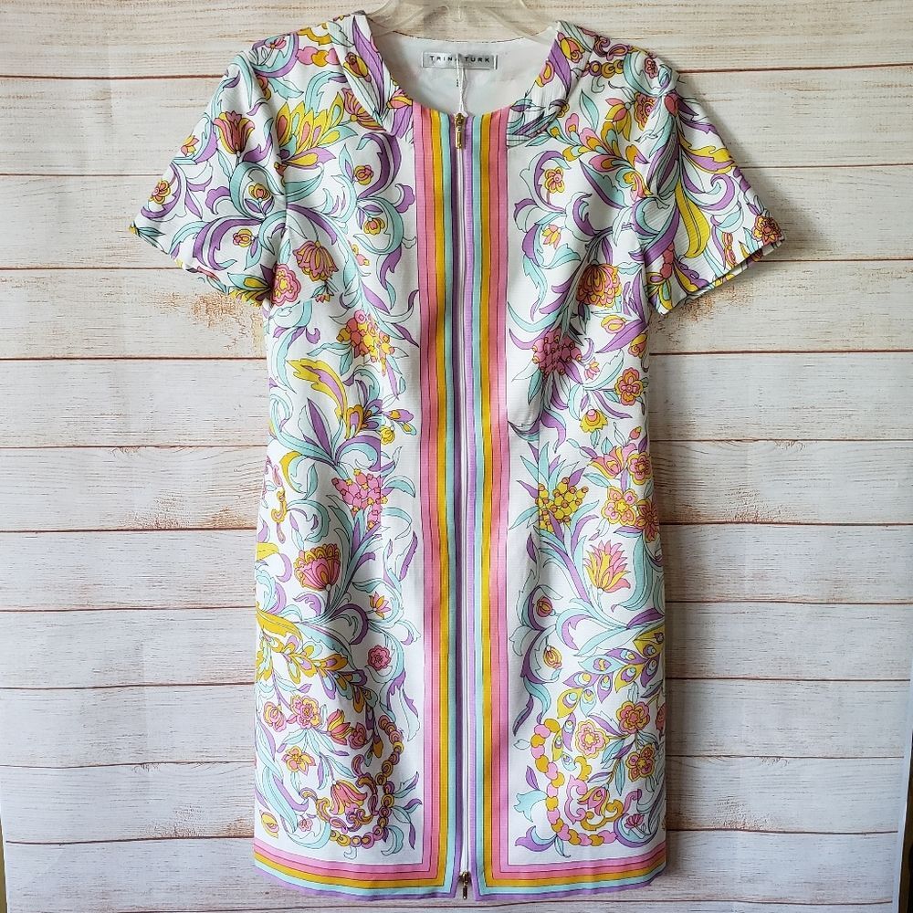 Trina Turk 100% Cotton Arboretum Zip Front Paisley Print Dress - Picture 4 of 12